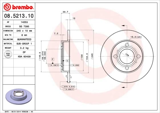BREMBO Brzdový kotúč 08521310 1