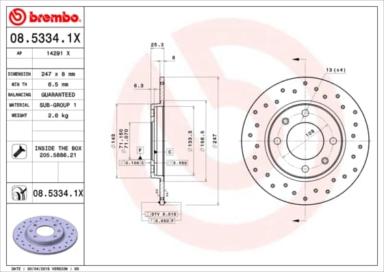 BREMBO Brzdový kotúč 0853341X 1