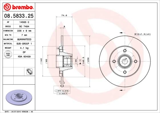 BREMBO Brzdový kotúč 08583325 1