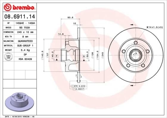 BREMBO Brzdový kotúč 08691114 1
