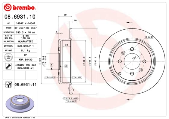 BREMBO Brzdový kotúč 08693111 1