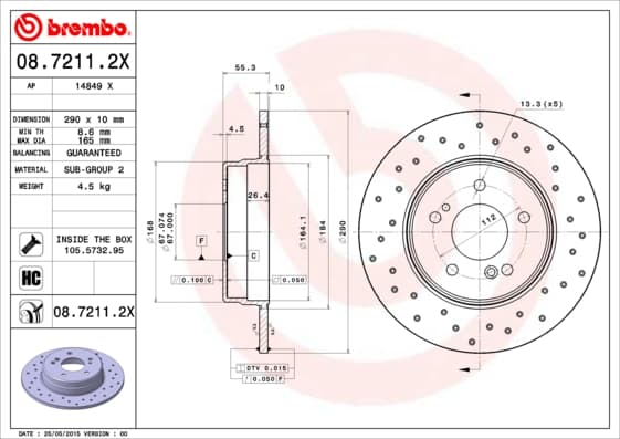 BREMBO Brzdový kotúč 0872112X 1