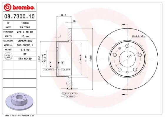 BREMBO Brzdový kotúč 08730010 1