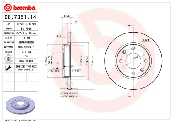 BREMBO Brzdový kotúč 08735114 1