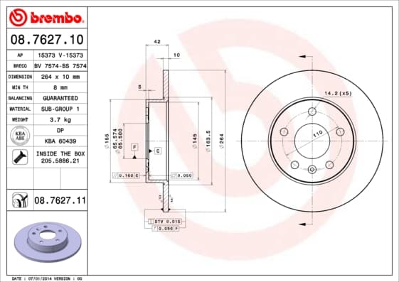 BREMBO Brzdový kotúč 08762711 1