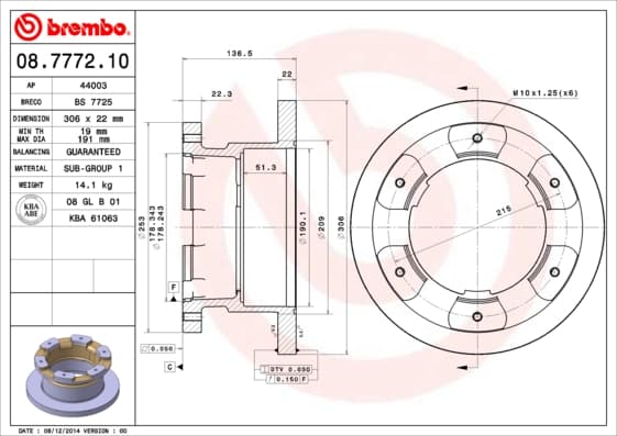 BREMBO Brzdový kotúč 08777210 1