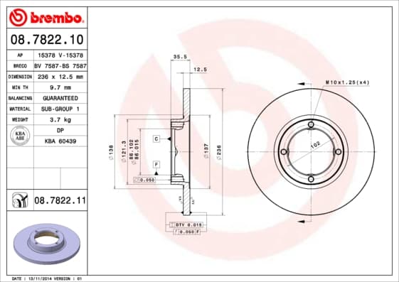 BREMBO Brzdový kotúč 08782210 1