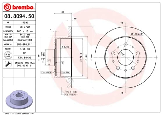 BREMBO Brzdový kotúč 08809450 1
