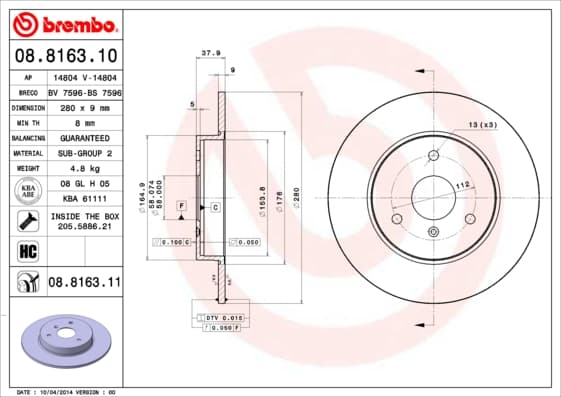 BREMBO Brzdový kotúč 08816311 1