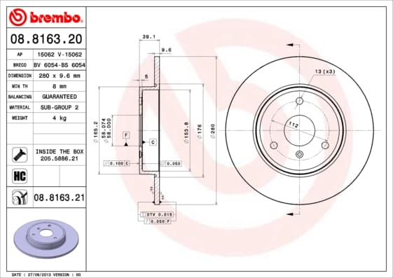 BREMBO Brzdový kotúč 08816321 1