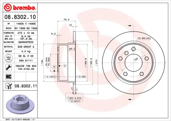 BREMBO Brzdový kotúč 08830211 1