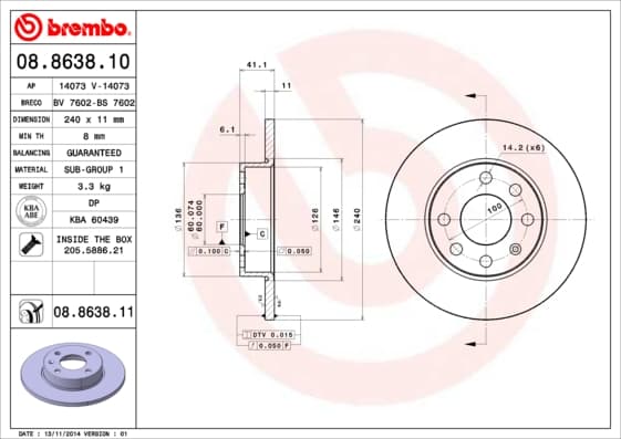 BREMBO Brzdový kotúč 08863811 1