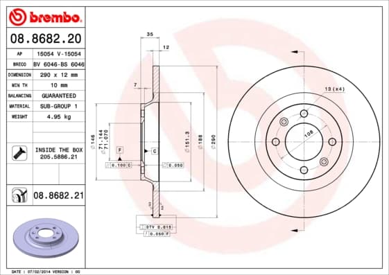 BREMBO Brzdový kotúč 08868221 1