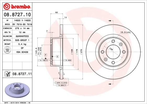 BREMBO Brzdový kotúč 08872711 1