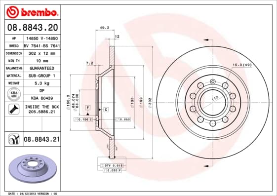 BREMBO Brzdový kotúč 08884321 1