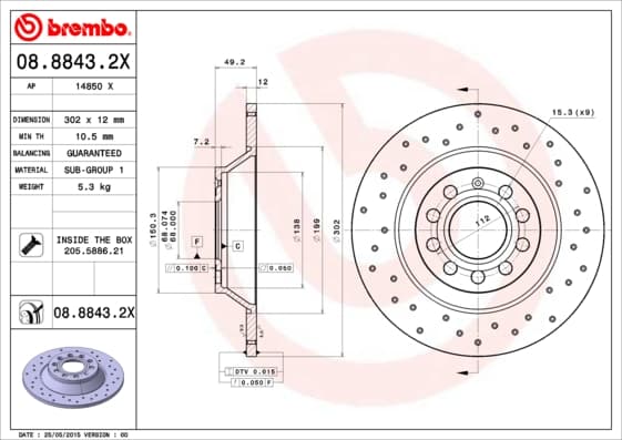 BREMBO Brzdový kotúč 0888432X 1