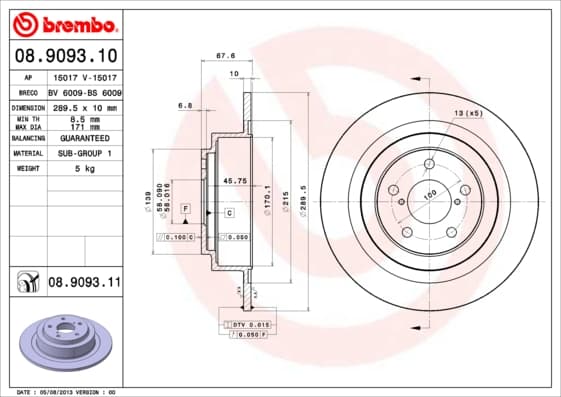 BREMBO Brzdový kotúč 08909311 1