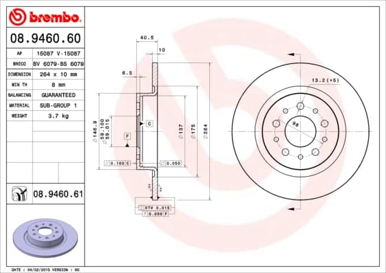 BREMBO Brzdový kotúč 08946061 1