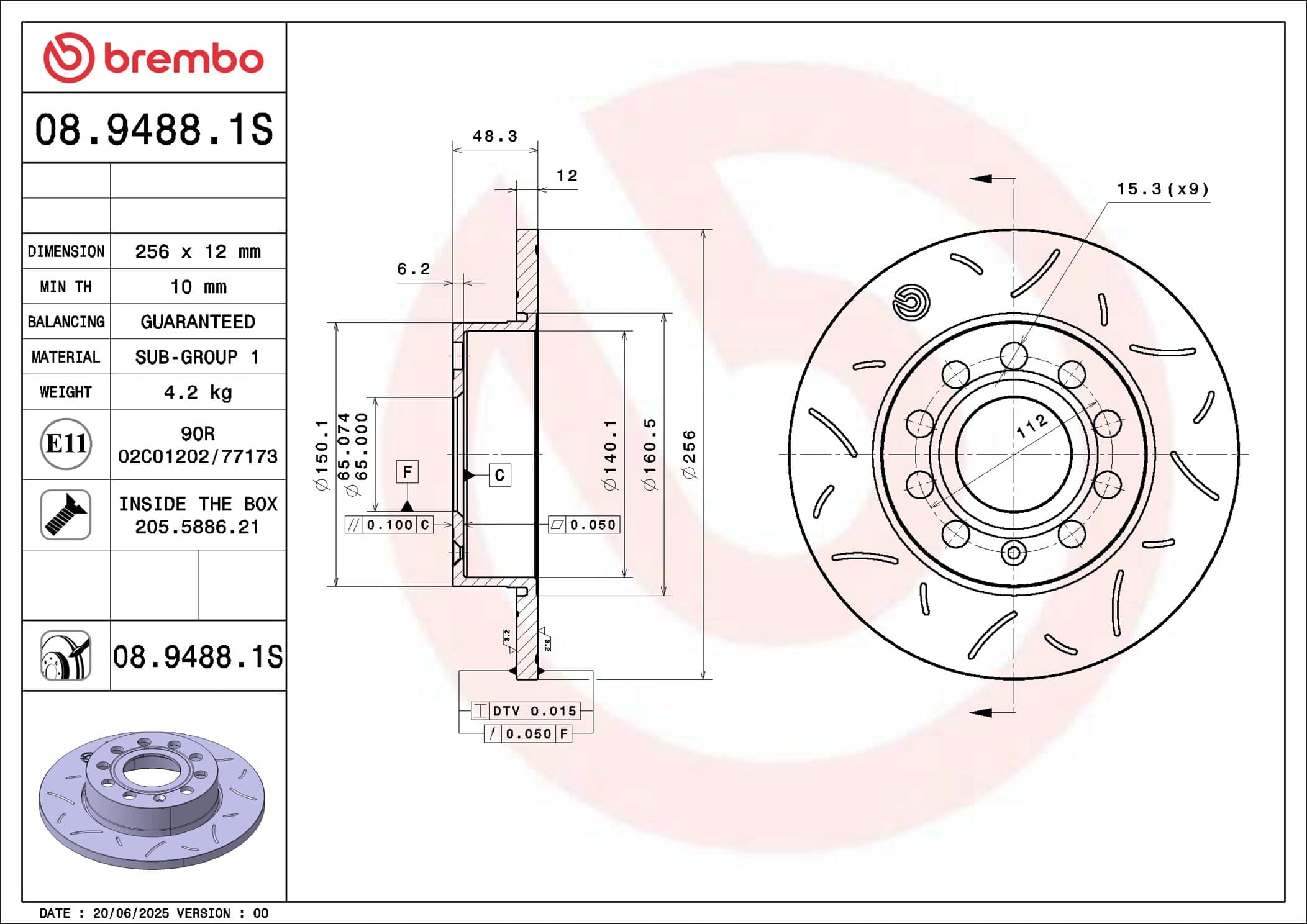 BREMBO Brzdový kotúč 08.9488.1S 1
