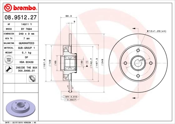 BREMBO Brzdový kotúč 08951227 1