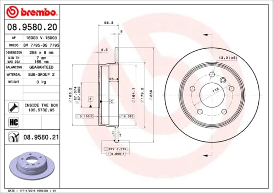 BREMBO Brzdový kotúč 08958021 1