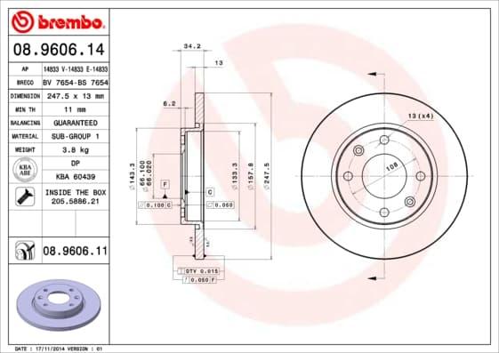BREMBO Brzdový kotúč 08.9606.11 1
