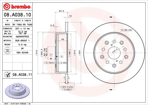 BREMBO Brzdový kotúč 08A03811 1