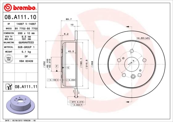BREMBO Brzdový kotúč 08A11111 1