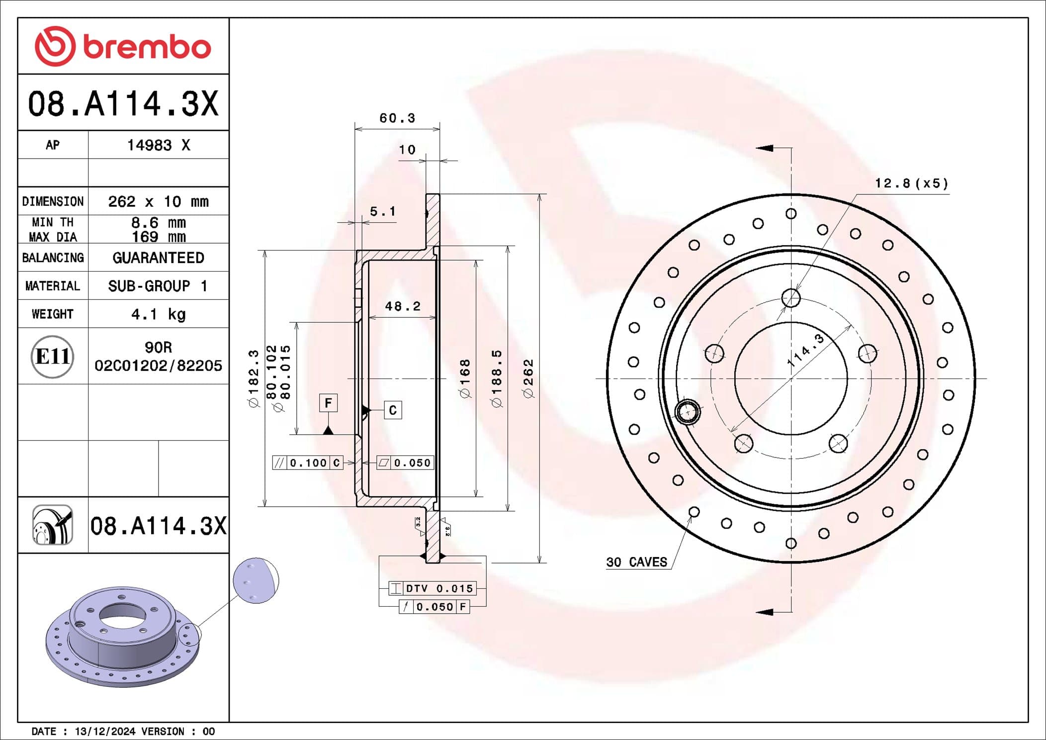 BREMBO Brzdový kotúč 08.A114.3X 1
