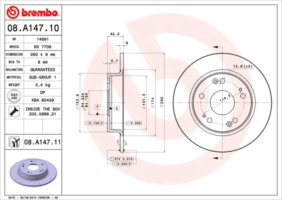 BREMBO Brzdový kotúč 08A14711 1