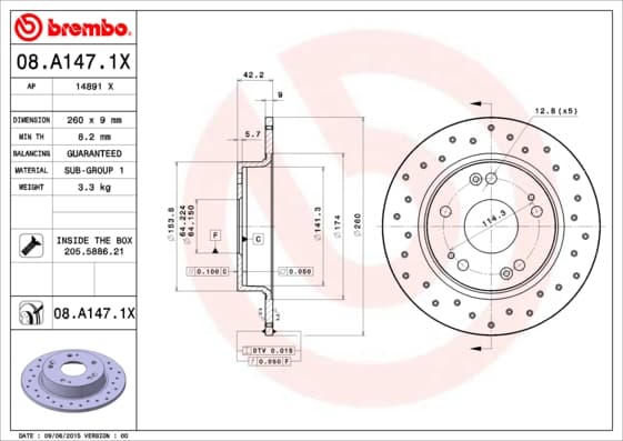 BREMBO Brzdový kotúč 08A1471X 1