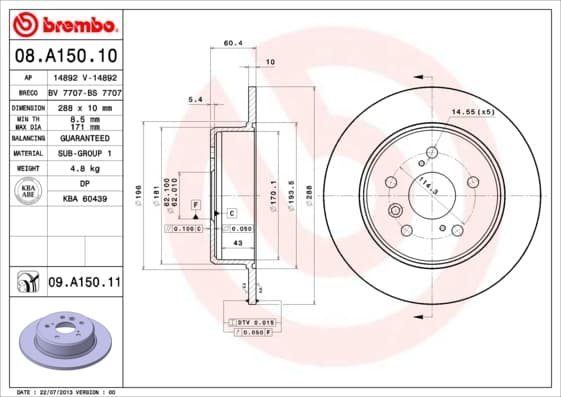BREMBO Brzdový kotúč 08A15011 1