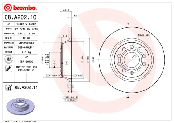 BREMBO Brzdový kotúč 08A20211 1