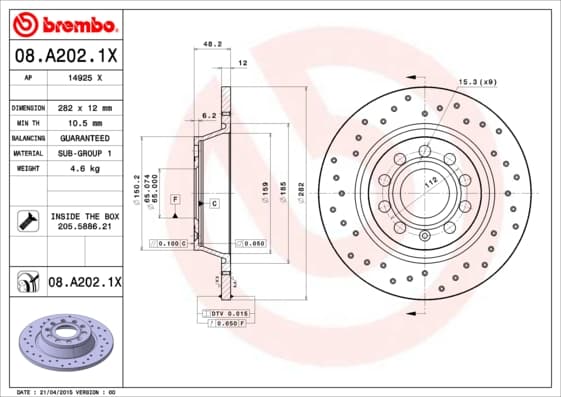 BREMBO Brzdový kotúč 08A2021X 1