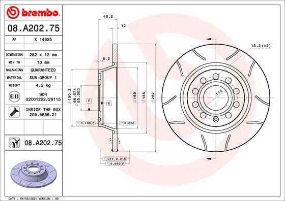 BREMBO Brzdový kotúč 08.A202.75 1