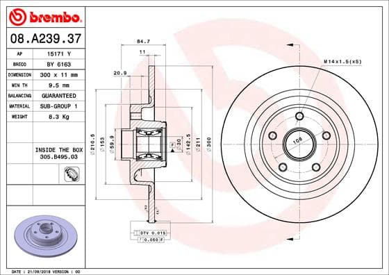 BREMBO Brzdový kotúč 08A23937 1