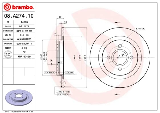 BREMBO Brzdový kotúč 08A27410 1