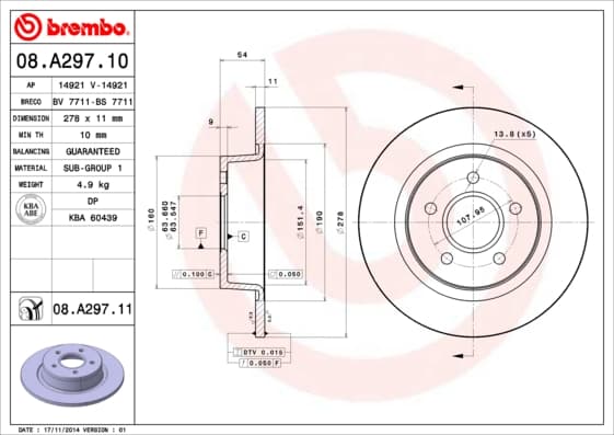 BREMBO Brzdový kotúč 08A29711 1