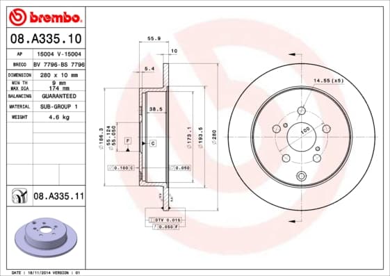BREMBO Brzdový kotúč 08A33511 1