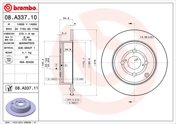 BREMBO Brzdový kotúč 08A33711 1
