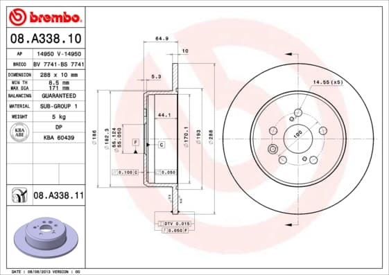 BREMBO Brzdový kotúč 08A33811 1