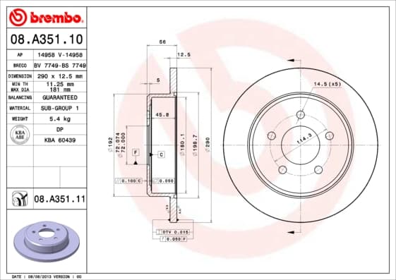 BREMBO Brzdový kotúč 08A35111 1
