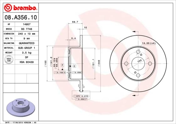 BREMBO Brzdový kotúč 08A35610 1