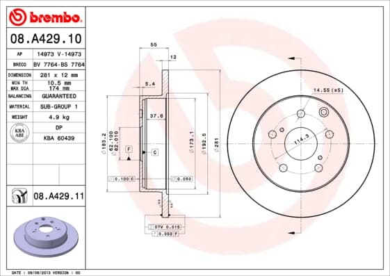 BREMBO Brzdový kotúč 08A42911 1