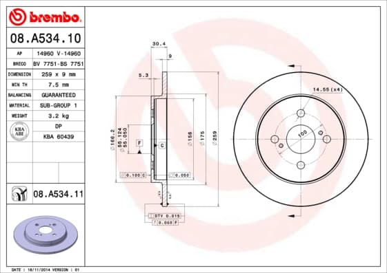 BREMBO Brzdový kotúč 08A53411 1