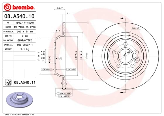 BREMBO Brzdový kotúč 08A54011 1