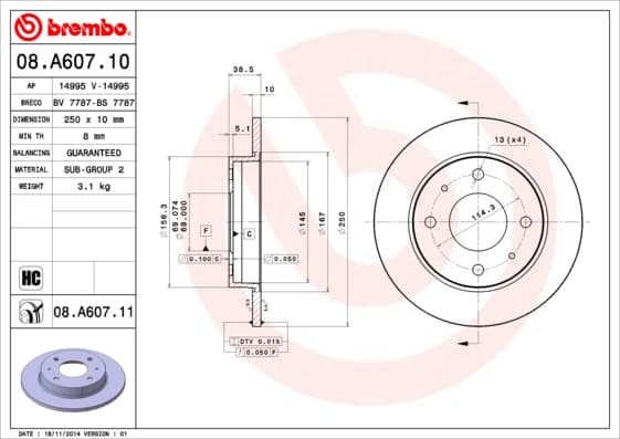 BREMBO Brzdový kotúč 08A60711 1