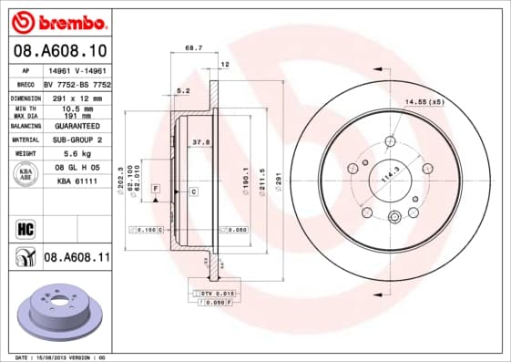 BREMBO Brzdový kotúč 08A60811 1