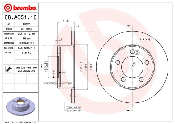 BREMBO Brzdový kotúč 08A65110 1