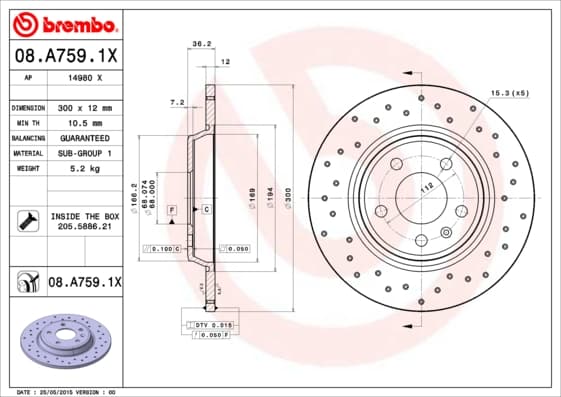 BREMBO Brzdový kotúč 08A7591X 1